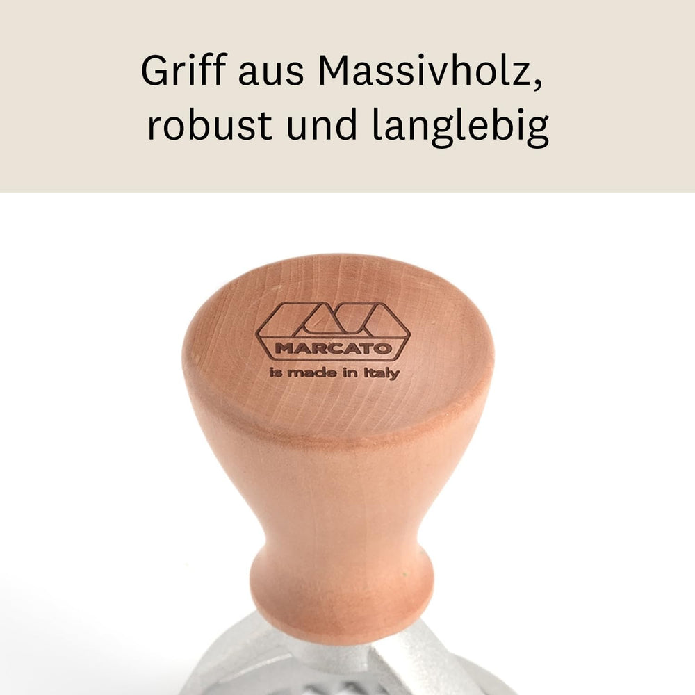 MARCATO Moule à raviolis et biscuits, machine à raviolis, moules à biscuits, bois massif et fonte d'aluminium, fabriqué en Italie, tampon rond de 58 mm