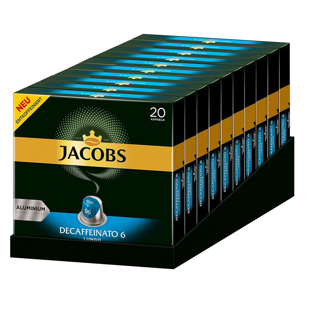 Capsules de café Espresso Intenso, intensité 10 sur 12, 10 x 20 tasses & Capsules de café Lungo Decaffeinato - intensité 6- 200 capsules compatibles Nespresso, 10er Pack, 10 x 20 tasses