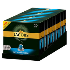 Jacobs Capsules de café Lungo Decaffeinato - Intensité 6, 10er Pack, 10 x 20 tasses & Capsules de café Lungo Intenso, Intensité 8 sur 12, 200 capsules compatibles Nespresso®*, 10 x 20 tasses