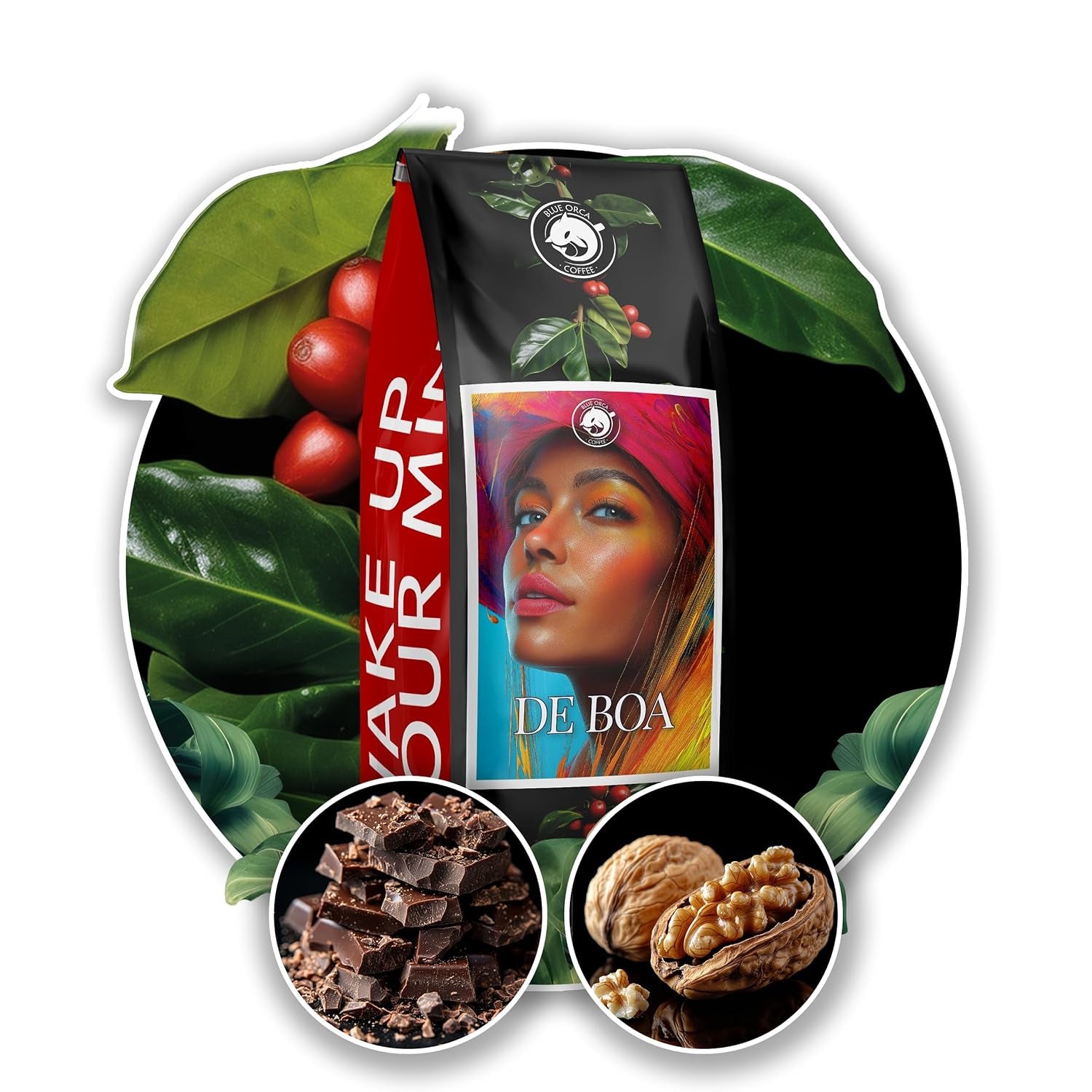 Café moulu DE BOA 1KG | 100% Arabica | avec des notes de chocolat et de noix | grains de café torréfiés moyennement, faible acidité | idéal pour les machines à expresso | Torréfaction de café Blue Orca