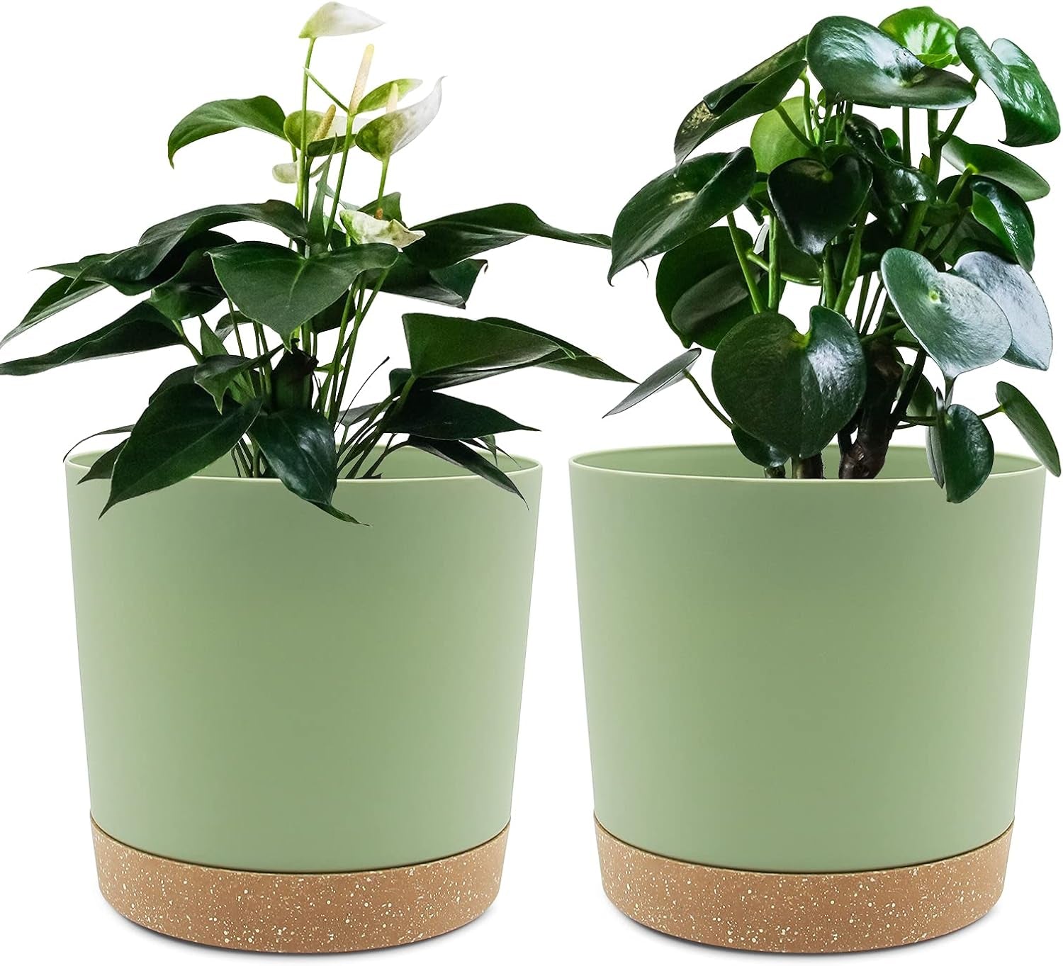 Lot de 2 pots de fleurs de 12,7 cm, pots de fleurs d'intérieur avec trous de drainage et base amovible, soucoupes décoratives modernes pour jardinières d'extérieur (blanc 12,7 cm)