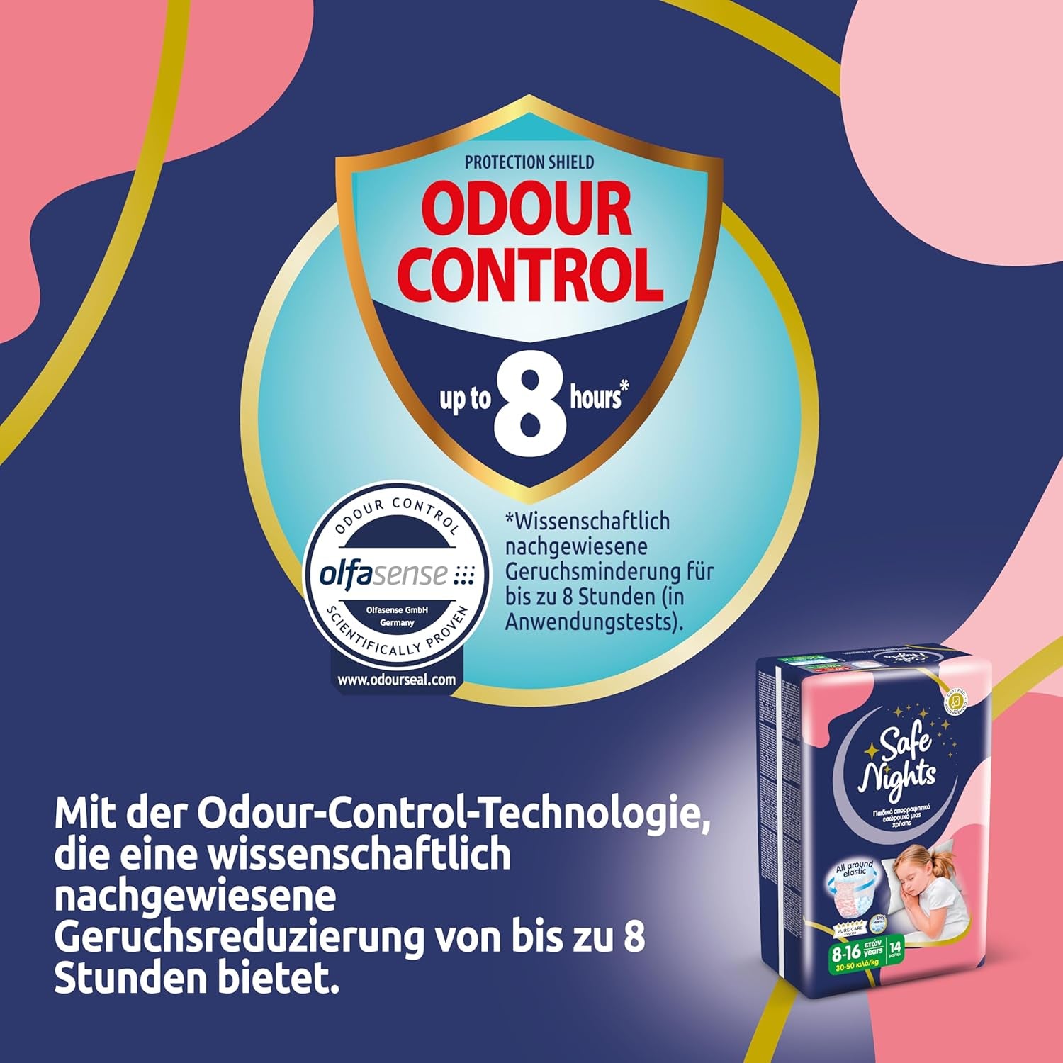 Safe Nights Girl, vêtements de nuit absorbants pour filles de 8 à 16 ans (30 à 50 kg), lot de 14