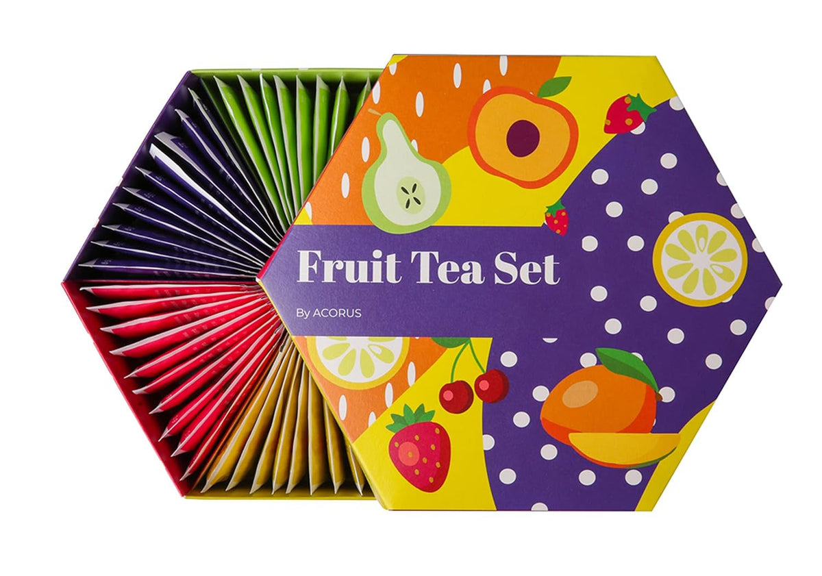 ACORUS | Service à thé aux fruits de luxe | Coffret cadeau de thés naturels en 6 saveurs | Tisanes, thés aux fruits | Assortiment de thés | Boîte à thé de 60 sachets de thé