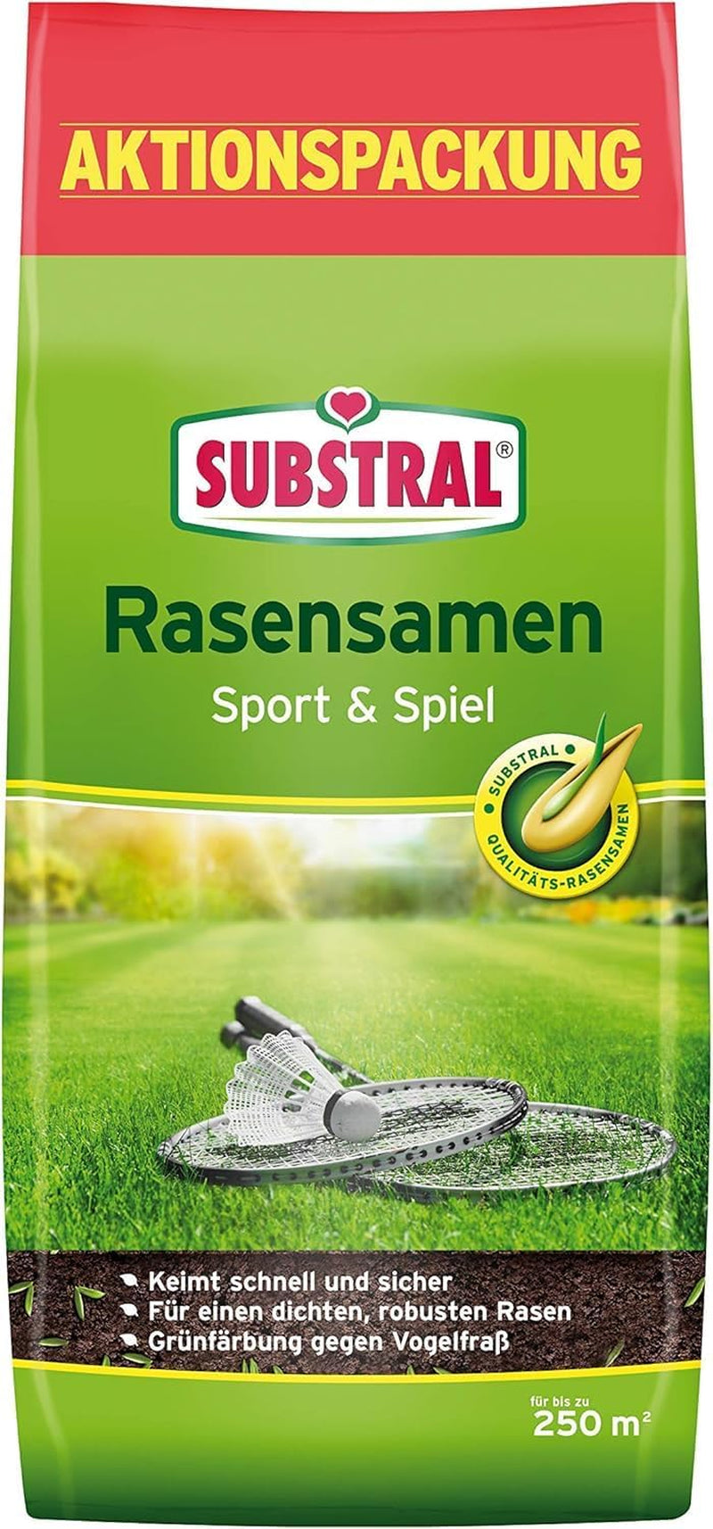 Substral Rasensamen Sport Und Spiel, 2Kg Für 100M² - Strapazierfähige Rasensaat-Mischung Mit Grünfärbung Gegen Vogelfraß