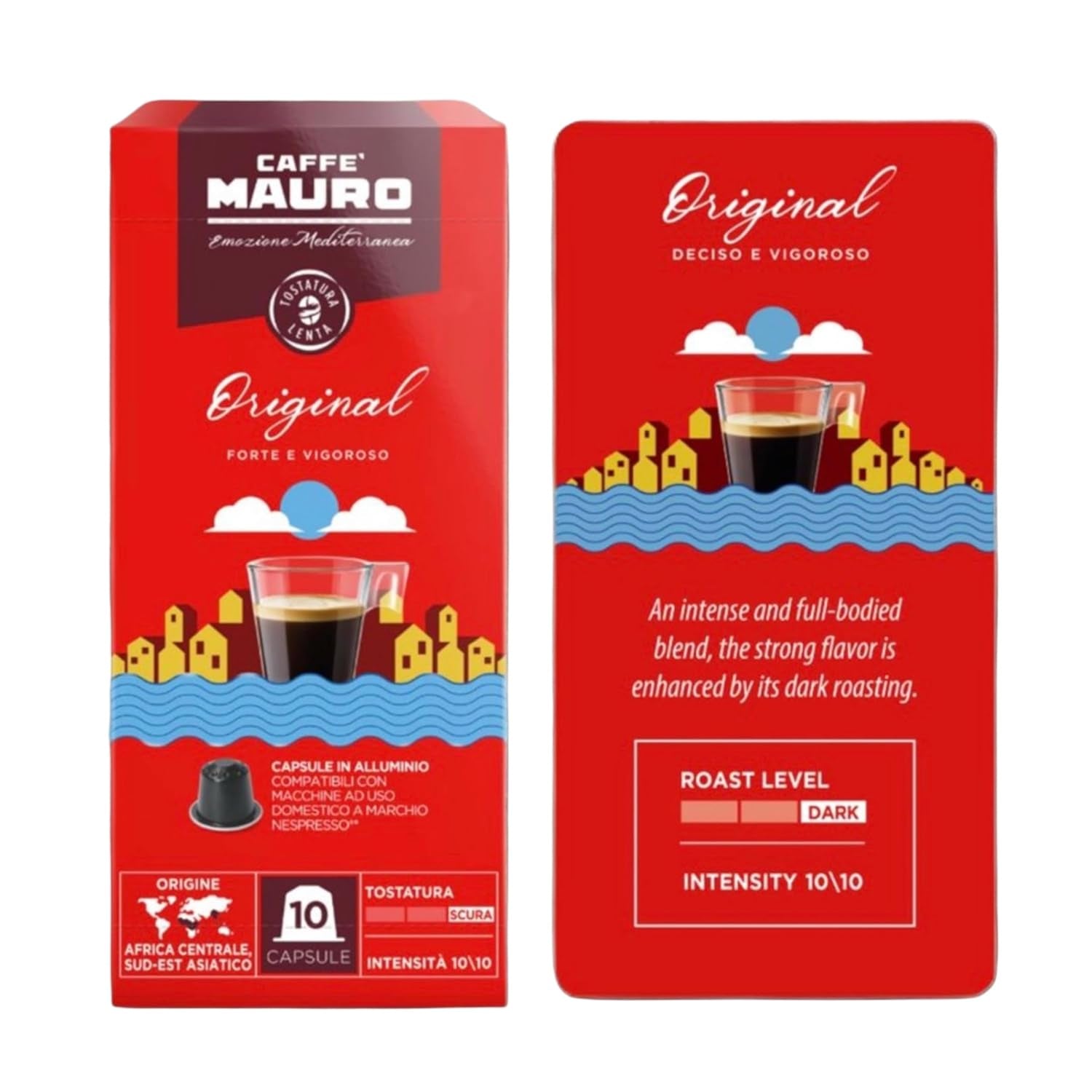 Caffè Mauro Torrefazione Kaffeekapseln Espresso Original, Intensität 10/10-50 Kapsel aus Aluminium - Compatible avec Nespresso* Haushalts-Espressomaschinen - Hergestellt en Italien