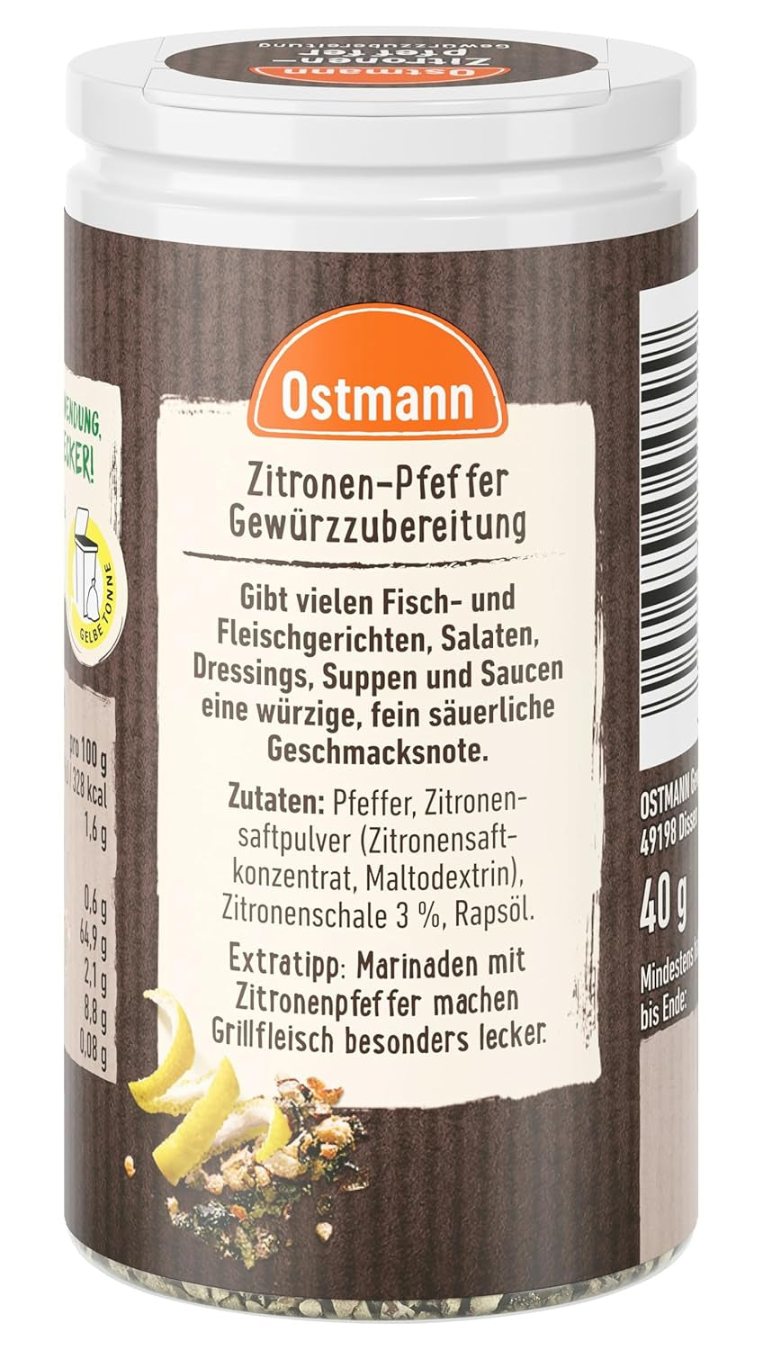 Ostmann Gewürze - Zitronenpfeffer Gewürzzubereitung | Pour vinaigrettes, sauces et plats de poisson 40 g dans Der Streudose
