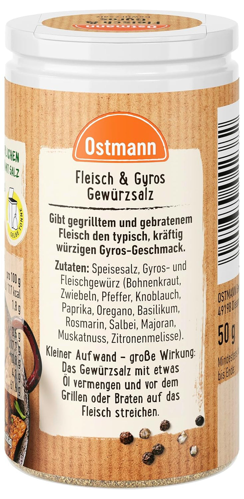Ostmann Gewürze - Fleisch & Gyros Gewürzsalz | Pikantes Gewürz mit Mediterraner Note pour les grillades et les grillades Fleisch | Mit praktischem Streuaufsatz | 50 g dans une passoire