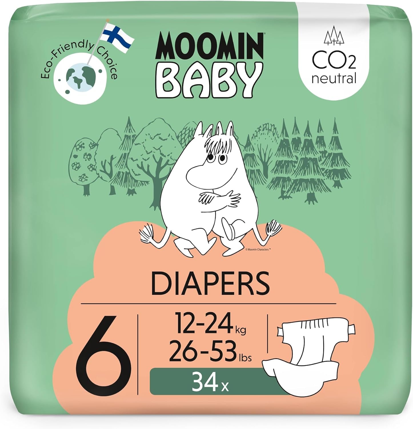 Couches Moomin Baby Eco, taille 3, 5-8 kg, 48 pièces, couches souples de qualité supérieure | Doux et agréable pour la peau, respirant, absorbant, sans produits chimiques inutiles |