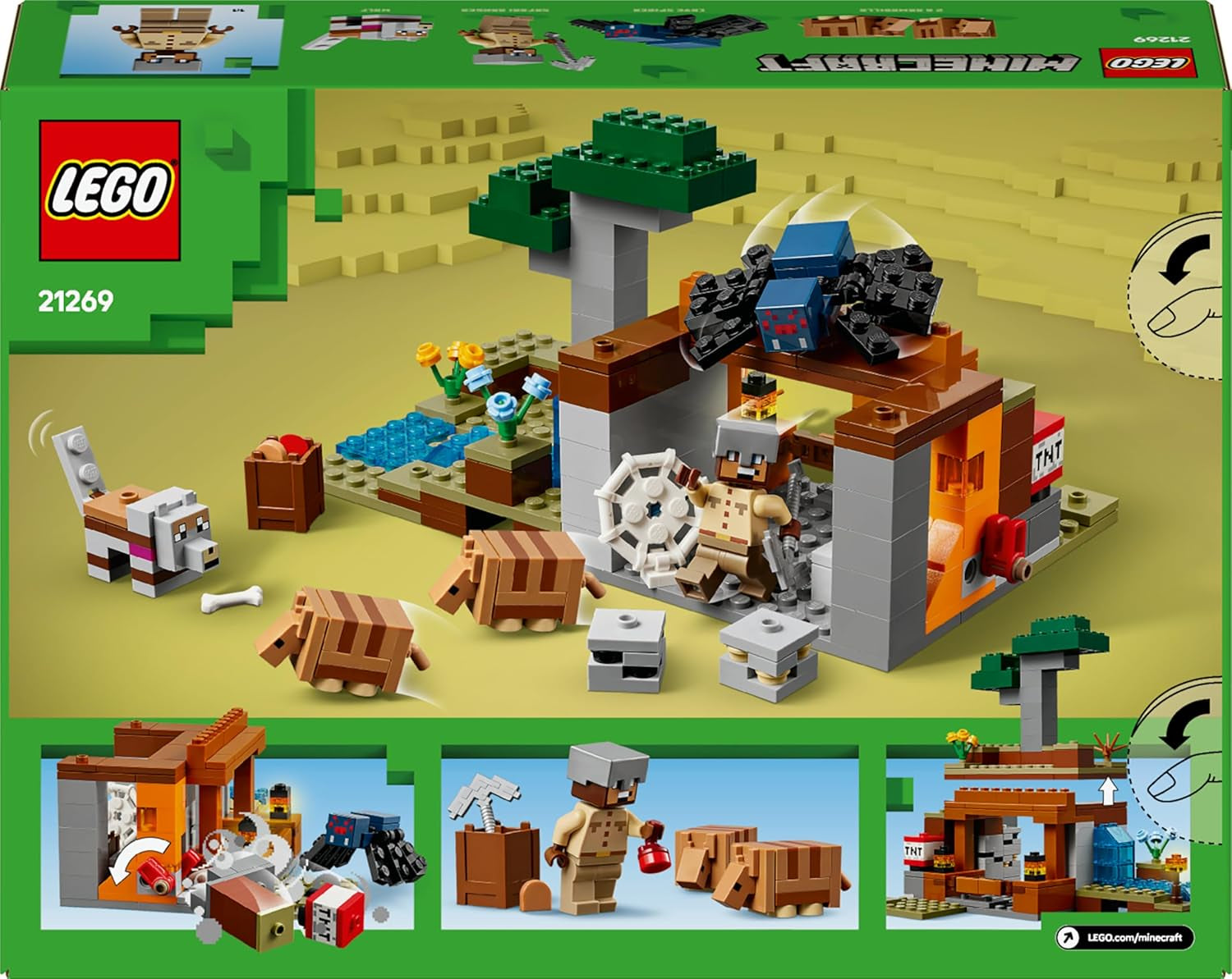 LEGO Minecraft Die Expedition zur Gürteltiermine - Jeux de jeu interactifs avec têtes de rotation et figurines de loup - Fonction TNT - Jeux de jeu pour jeunes et filles à partir de 8 ans - 21269