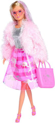 Simba Love Flamingo, Poupée de cheville dans une tenue moderne, Felljacke, Glitzerrock et Handtasche, Poupée 29 cm, à partir de 3 ans, 105733559