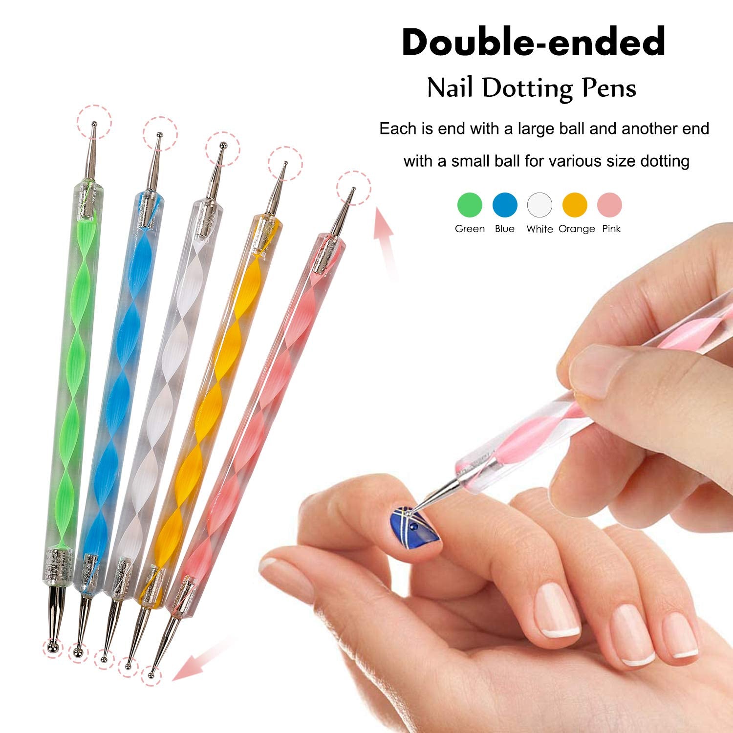 Nail Art Dekorationen & Nagelpinsel Set, Nageldesign Zubehör, Nagelset 5 Stk 2 Wege Punktierung Stift, 15 Malerei Polnisch Pinsel Set, 10 Streifenband, 4 Boxen Bunte Nagel Strass Dekoration