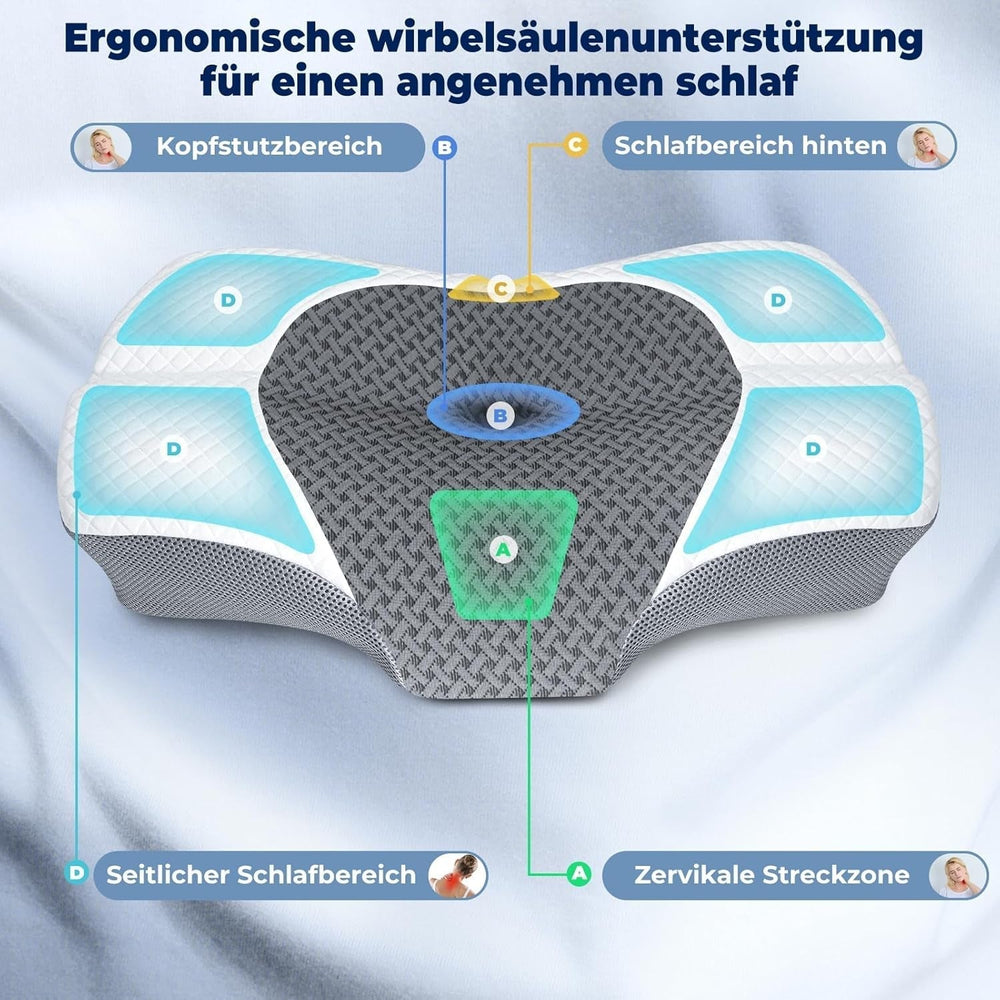 SAHEYER oreiller orthopédique oreiller de soutien de la nuque oreiller de tête, oreiller cervical ergonomique oreiller pour dormeur latéral 60 X 40 X 13/11 cm oreiller en mousse à mémoire de forme pour dormeur latéral, dos et ventre Oreillers orthopédiques cervicaux Naty Shop