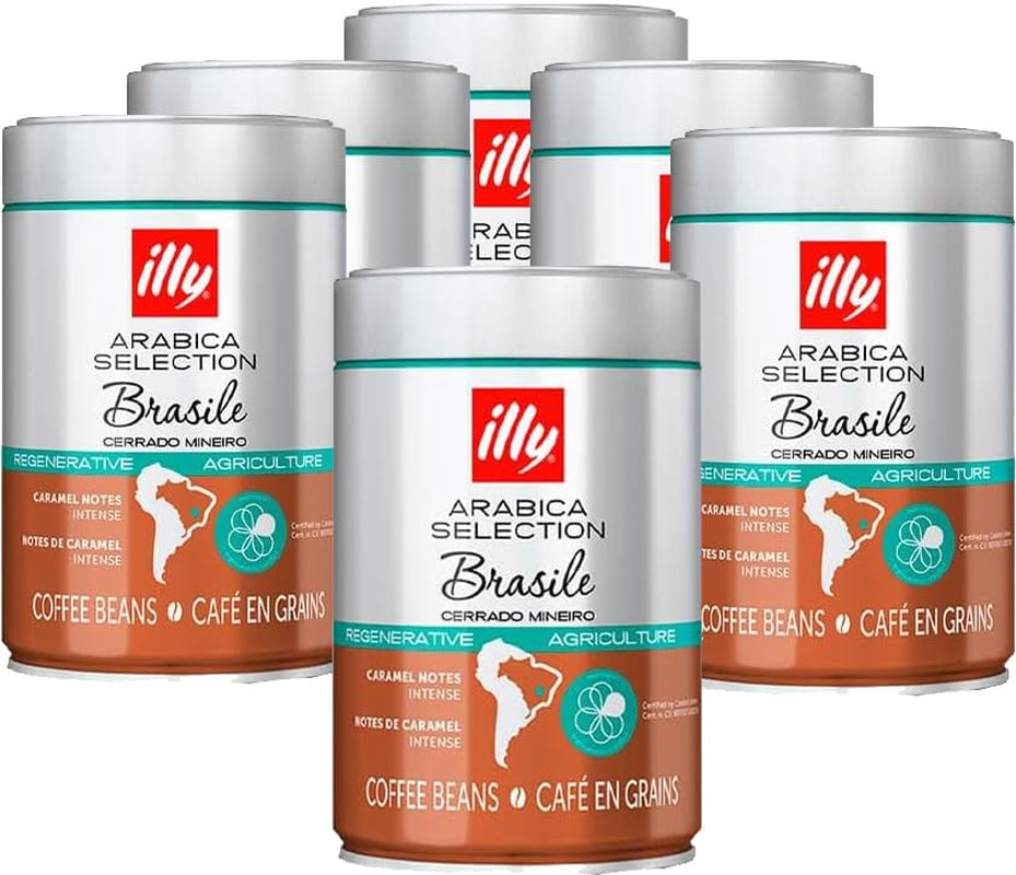 ILLY 6 boîtes de café en grains de 250 grammes chacune, Sélection Arabica, Brésil, certificat Cerrado Mineiro, Regenagri