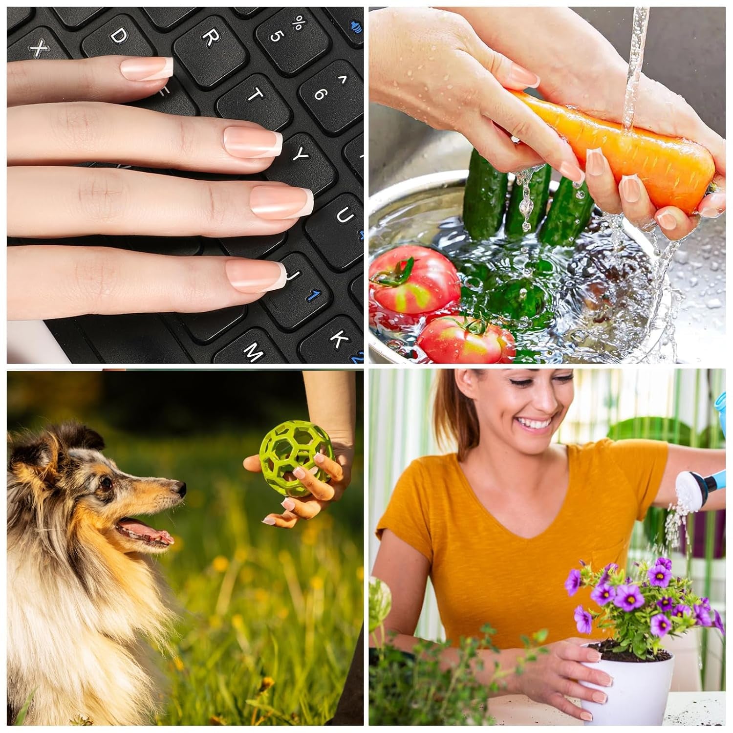 360 pièces d'ongles artificiels français, faux ongles rectangulaires moyens avec fausse lime à ongles, pointes naturelles à presser pour dames et femmes