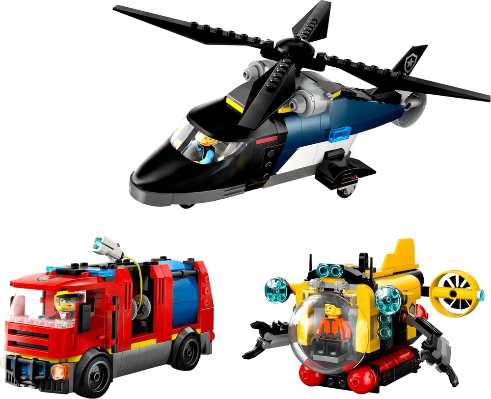 LEGO City Combo Set avec hélicoptère, voiture du lion et sous-marin et 3 figurines - Véhicules jouets à construire pour garçons et filles à partir de 7 ans - Cadeau d'anniversaire et de vacances 60462 Jeux de construction Besuche den LEGO-Store