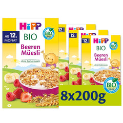 HiPP Bio Beeren-Müesli (8 x 200g), ab 12. Monat, sans Zuckerzusatz, besonders fine Stückchen - leicht zu chewen, in best Bio-Qualität