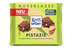 Ritter Sport Pistache, chocolat au lait avec de fins morceaux de pistache, un classique du chocolat, parfait pour grignoter et déguster, une belle idée cadeau, 12 barres x 100g