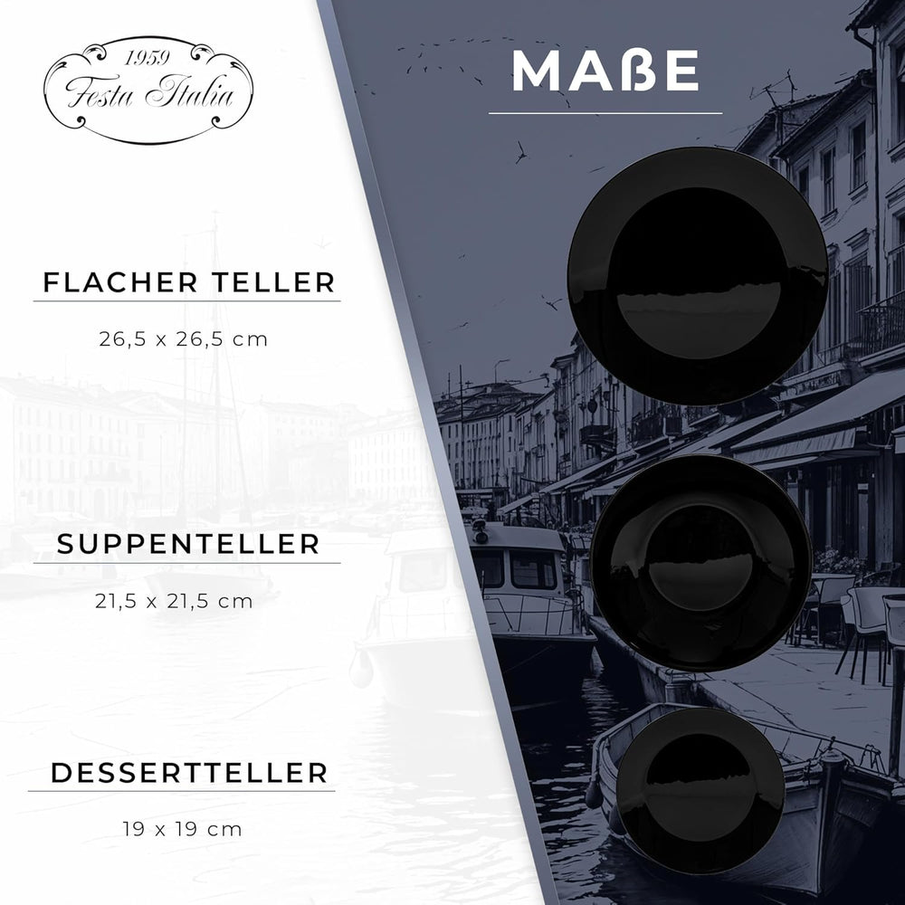 Service de table pour 6 à 18 pièces – Service de table en verre opale – Service de table noir – Service de bol et d'assiettes – Vaisselle moderne – Assiettes – Service de table – Service de table pour 6 personnes