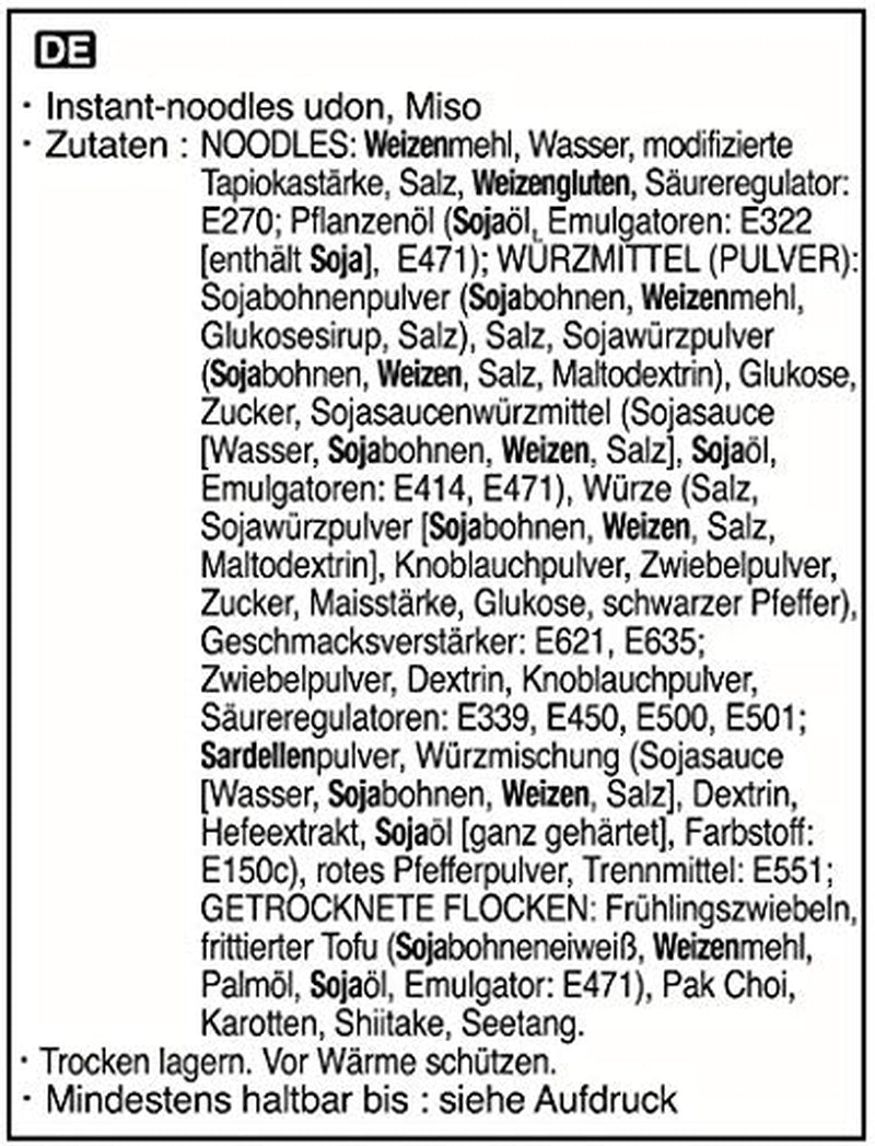 Nouilles instantanées Allgroo Udon - Miso, soupe Udon, épicée, aromatique, préparation rapide - contient 3 portions - 1 x 690 g