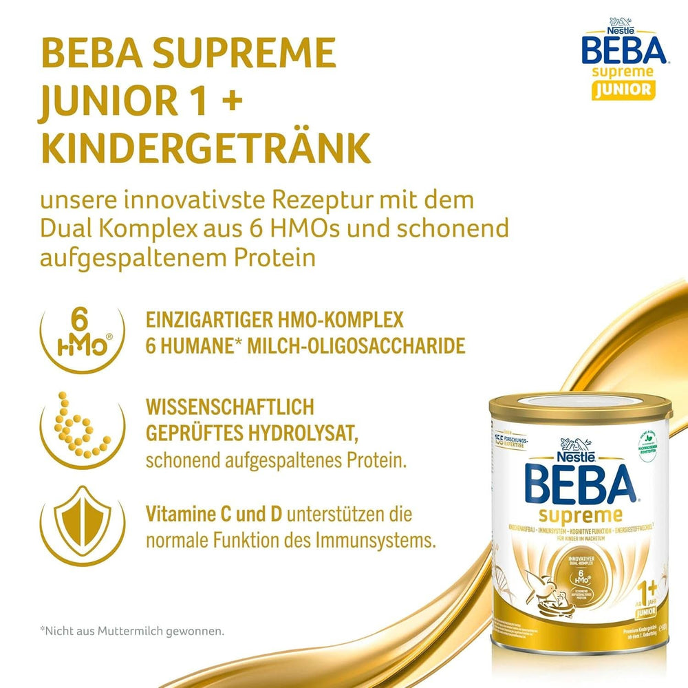Boisson pour enfants BEBA SUPREME Junior 1+ à partir de 1 ans, nourriture pour enfants avec complexe 6 HMO, uniquement lactose, sans huile de palme, pack 6 (6 x 800 g) Mère et Enfant Naty Shop