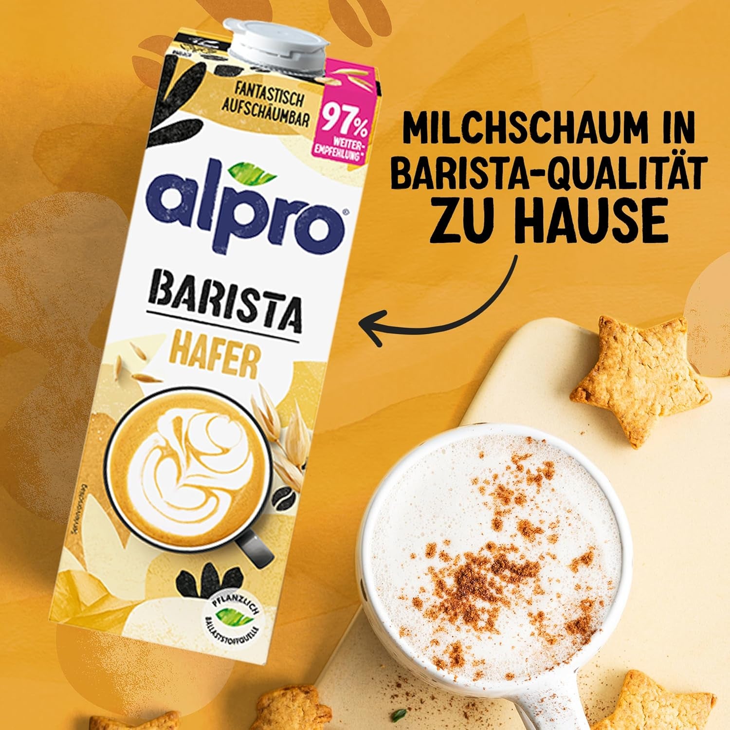 Alpro Barista Haferdrink – Zum Aufschäumen – Vegan et milchfrei – Von Natur aus lactosefrei – Riche en substances de ballast, calcium et vitamines – 8 x 1 L – Haltbar