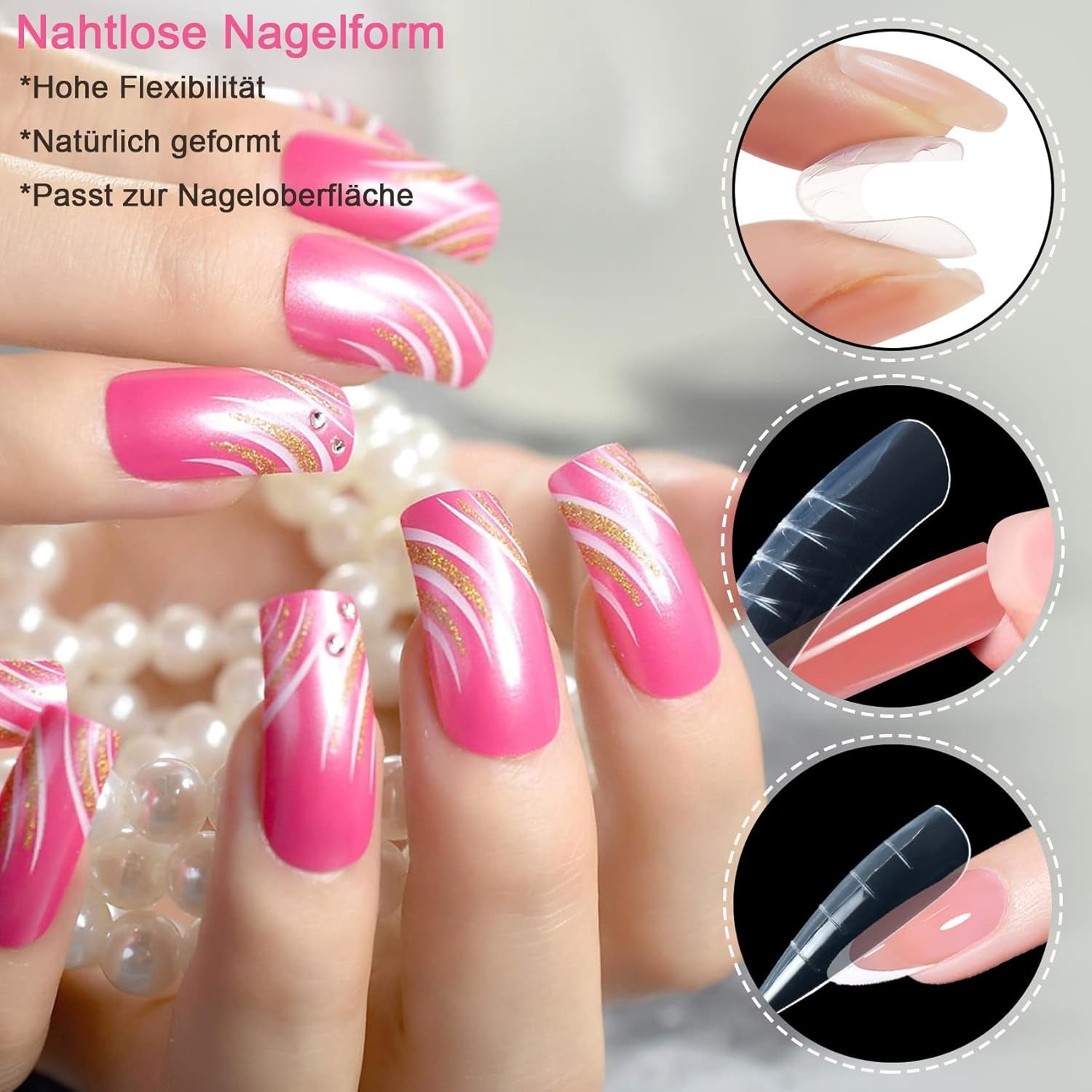 Ensemble de 120 formes d'ongles doubles, modèles d'extension d'ongles avec brosse rose à double extrémité, clip pour pointe d'ongle, séparateur d'orteil en éponge et lime à ongles pour ongles en polygel