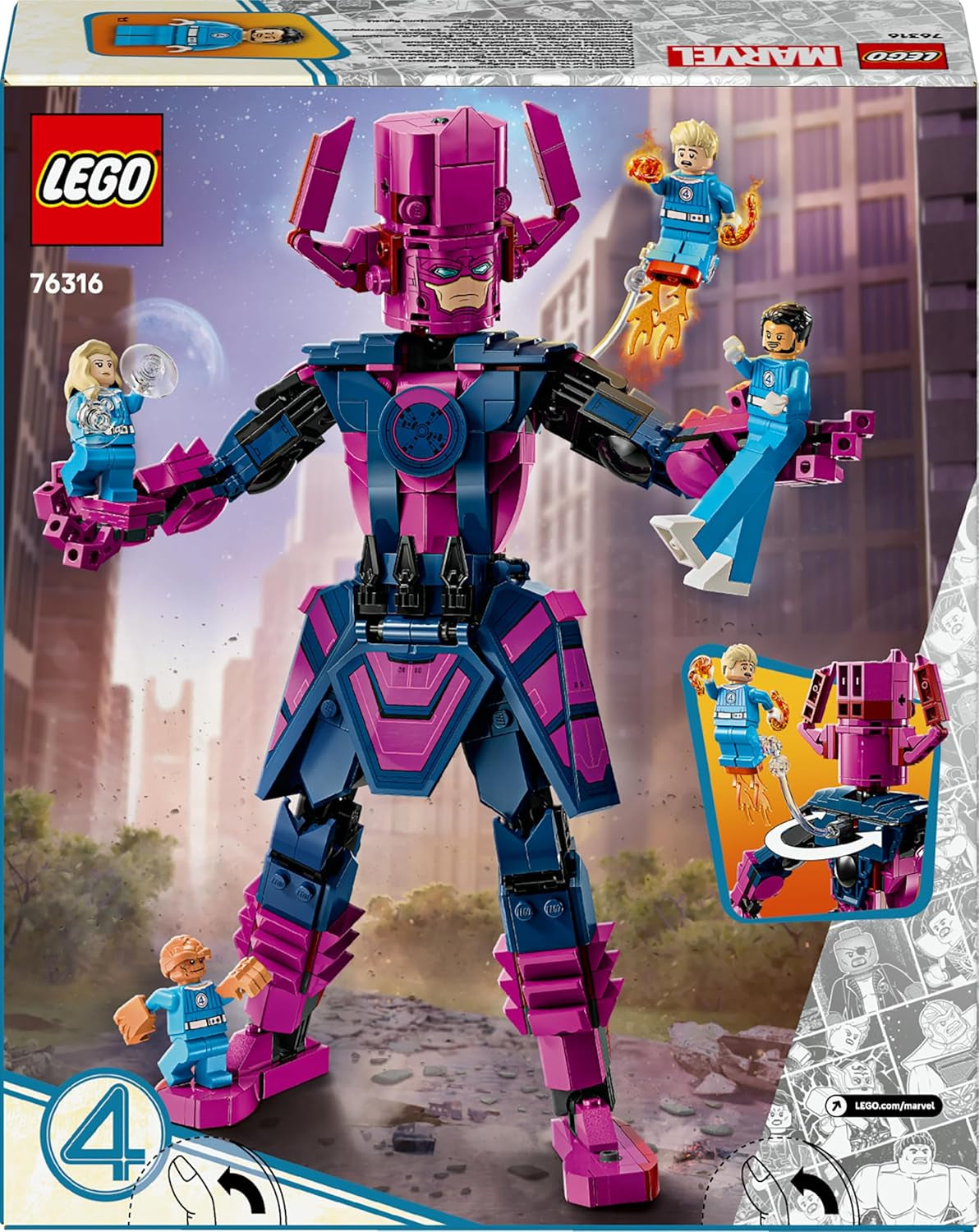 LEGO ǀ Marvel Les Quatre Fantastiques contre. Galactus Baufigur - Bauset mit Superhelden - Jeu avec The Thing, Invisible Woman et Human Torch - Créations créatives pour les jeunes et les filles - 76316