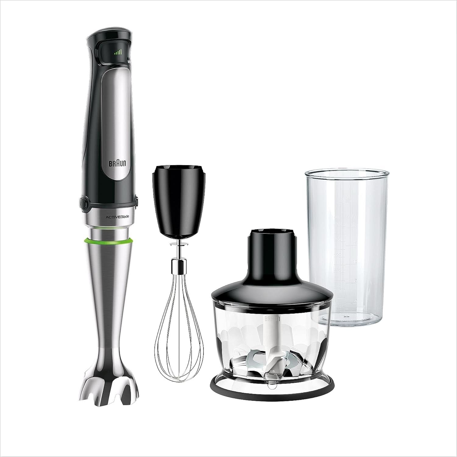 Braun Multiquick 7 MQ 7035X Stabmixer - Pürierstab Mit Abnehmbarem Edelstahl Mixfuß Mit Activeblade Technologie Zum Pürieren Der Härtesten Ingredient, Inkl. Set de 3 pièces, 1000 watts, Schwarz Kitchen Naty Shop Schwarz Zerkleinerer (500G)