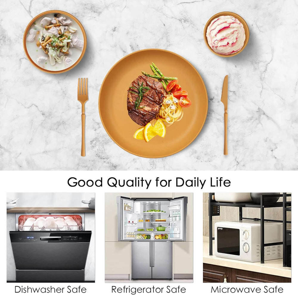 Ensemble de couverts indestructibles pour 6 personnes Ensemble de couverts de camping 66 pièces Ensembles de couverts de pique-nique en plastique Ensemble de couverts en plastique léger et coloré pour barbecue Assiettes de service Bols