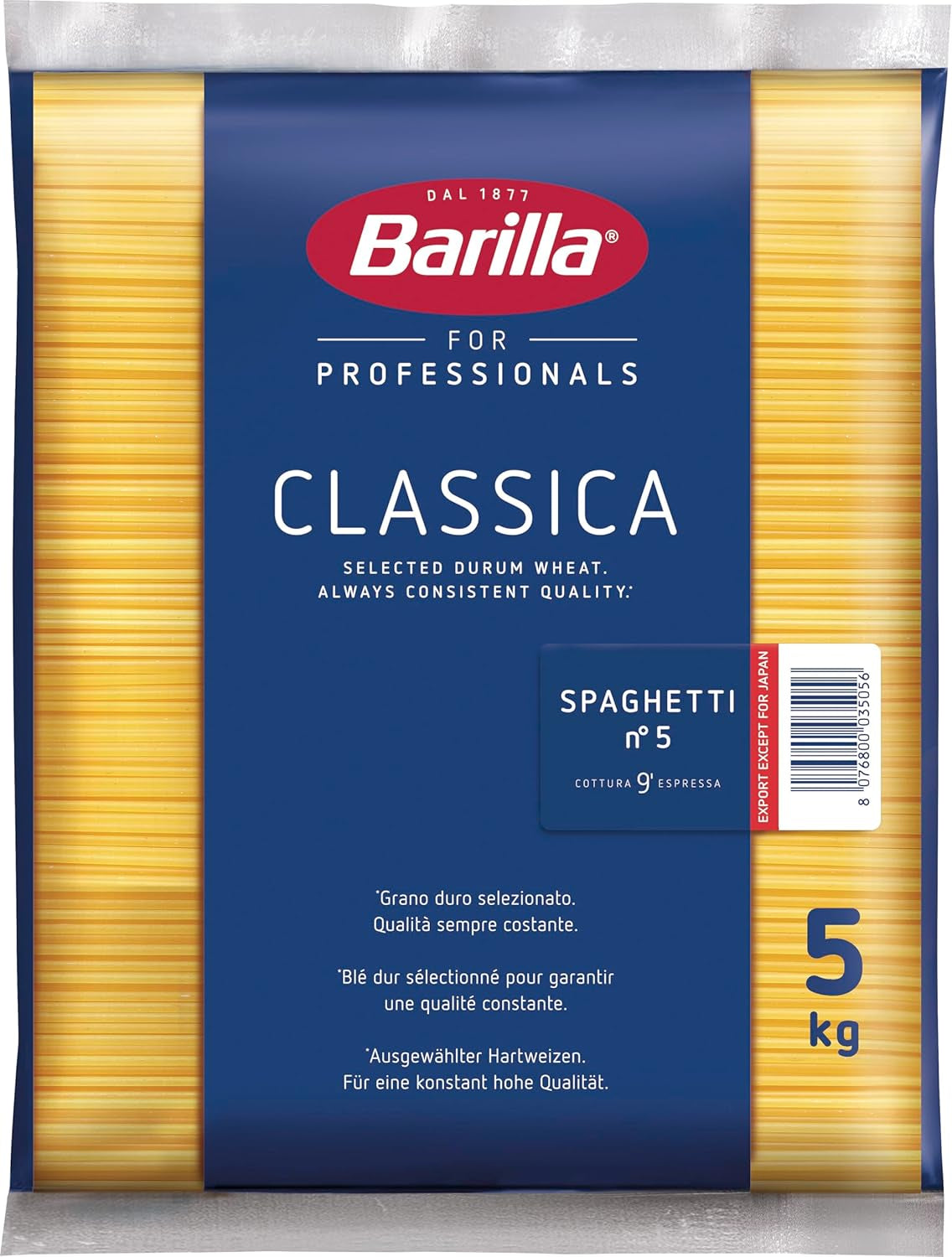 Pâtes spaghetti au blé dur Barilla no. 5 – Paquet de 1 (1x5kg)