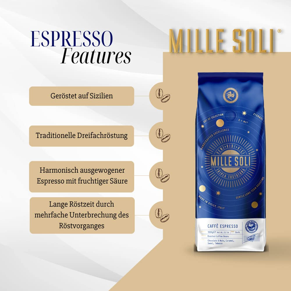 Caffè Espresso - Espressobohnen 1kg - Traditional Dreifachröstung In Handarbeit - Premium Kaffeebohnen mit perfekter Crema und besons säurearm für Fullyautomat und Siebträger