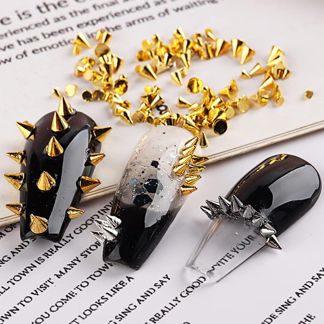 Mini Metall Nieten Punk Nail Charms Gold Silver Strasssteine ​​​​Nägel Charm Kegel Spikes Nagelschmuck Glitzersteine ​​​​Nail Art Studs Nagel Steine ​​​​Legierung Nagelanhänger Strass Nageldesign Zubehör