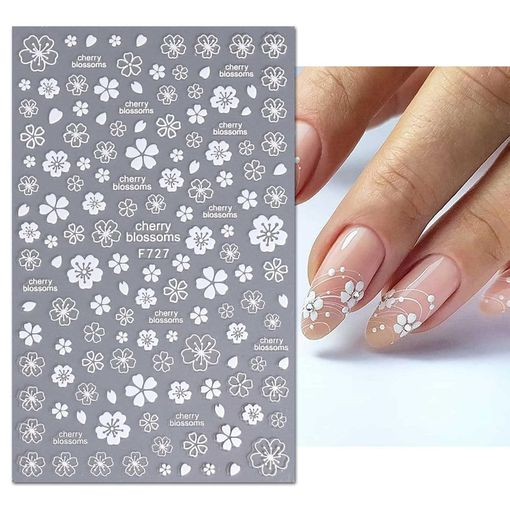 JMEOWIO Nagelsticker Frühling Weiße Blume 9 Blatt Nail Art Sticker Selbstklebend Nagelaufkleber Sommer Blumen Dekoration Nageldesign Zubehör