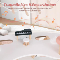 Casă de păpuși din lemn FANTASK, casă de păpuși de 85 cm înălțime 7 camere cu 32 de mobilier și accesorii, vilă de păpuși cu scară de frânghie, cadou de casă de păpuși pentru fete de la 3 ani (Model 3) Casute de papusi Naty Shop