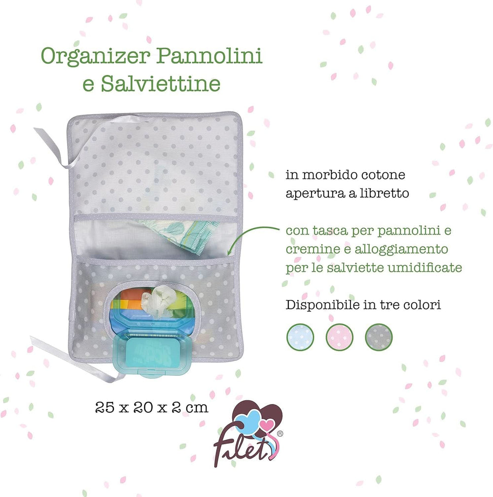 Sac à couches et lingettes, organisateur de couches et lingettes, 100% Made in Italy, couleur gris Baby Wet Wipes Naty Shop