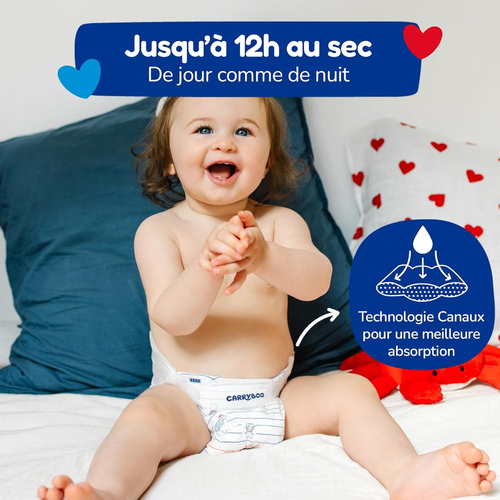 - Couches taille 5 (12-25 kg) - saines et très absorbantes - Protection contre les fuites 12 heures - sans substances indésirables - fabriquées en France - prix abordable - 120 couches jetables