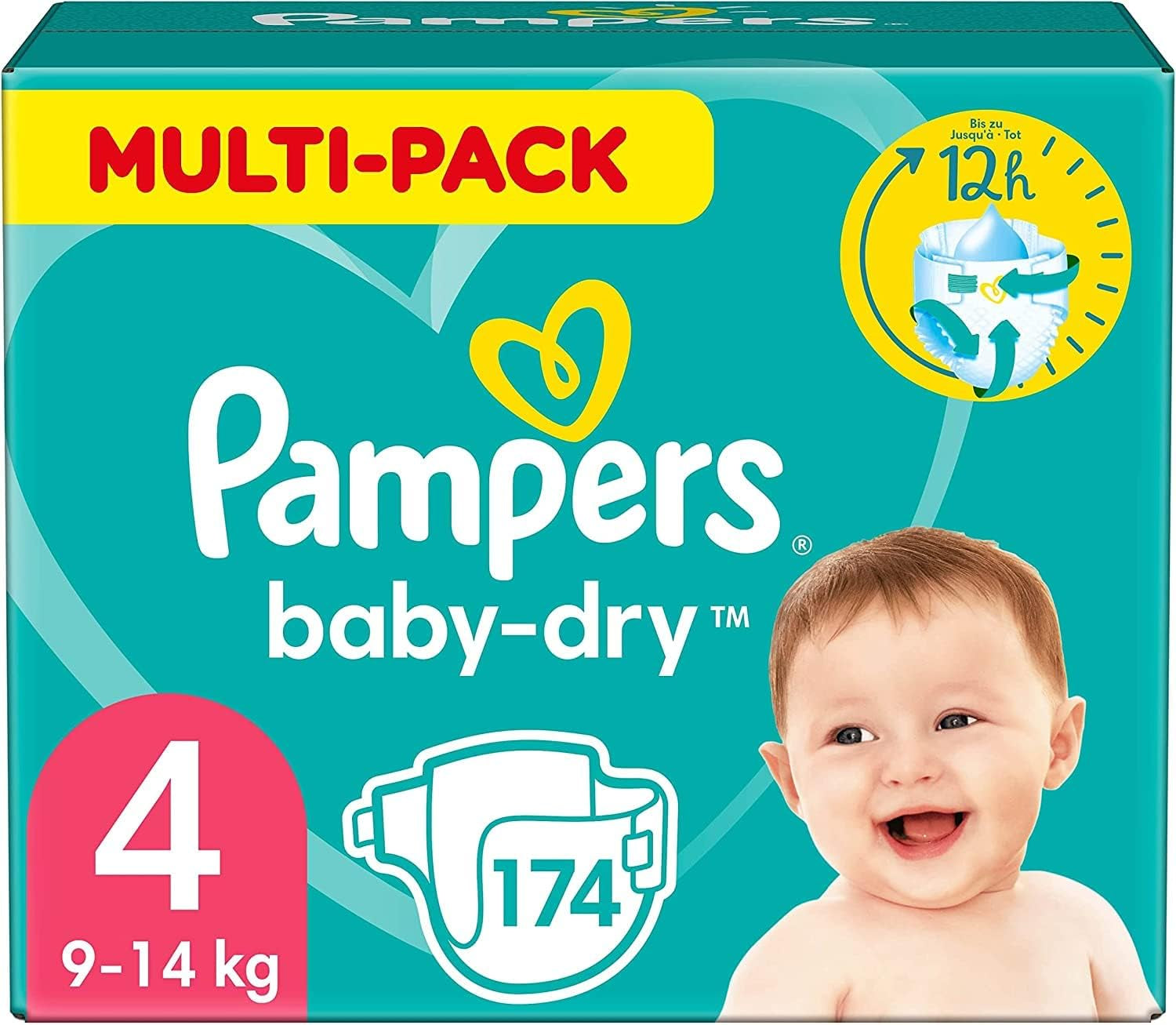 Couches Pampers Baby-Dry taille 5, 174 couches, 11 kg - 16 kg, jusqu'à 100 % de protection contre les fuites et confort toute la nuit
