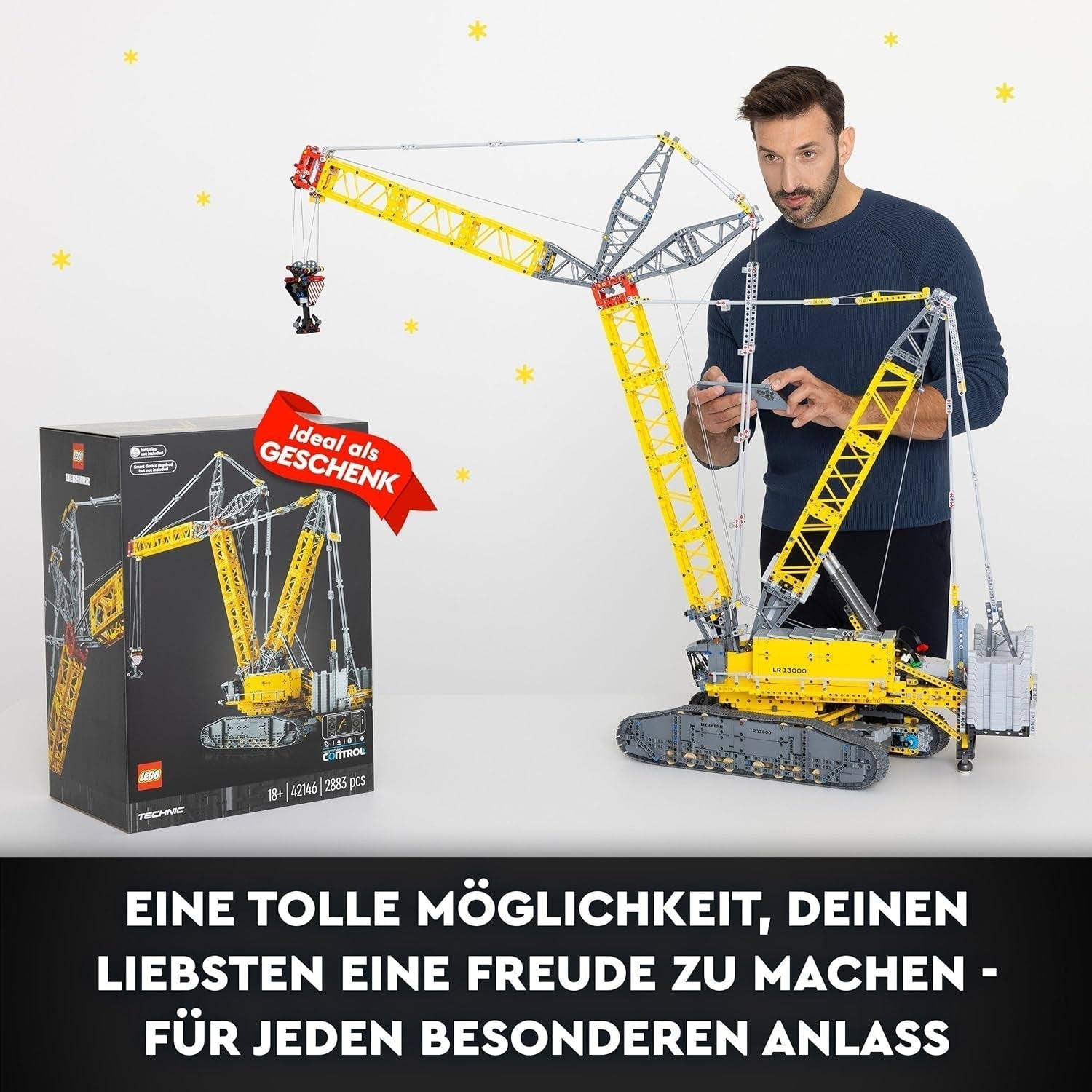 LEGO Technic Liebherr LR 13000 Ensemble de grue sur chenilles, construisez le meilleur modèle de véhicule de construction télécommandé avec application Control+, grue avec système de treuil et bras de levage, grand modèle pour adultes 42146 Besuche Den LEGO-Store Ensembles de construction