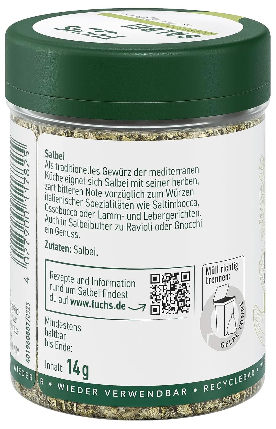 Fuchs, Sauge, Note acidulée, délicatement amère pour Ravioli ou Gnocchi, 14 grammes Condiments Naty Shop