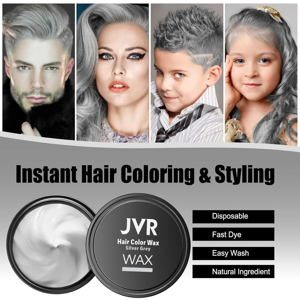 JVR Cire capillaire temporaire 80 g de cire lavable pour enfants, femmes et hommes, coiffure naturelle mate pour fête, cosplay, Halloween, Noël, mascarade, bricolage (gris 80 g) Naty Shop Coloration capillaire