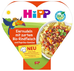 HiPP Nouilles aux Oeufs Bio avec Bœuf Tendre Bio et Légumes au Poivron (6 x 250g), Repas