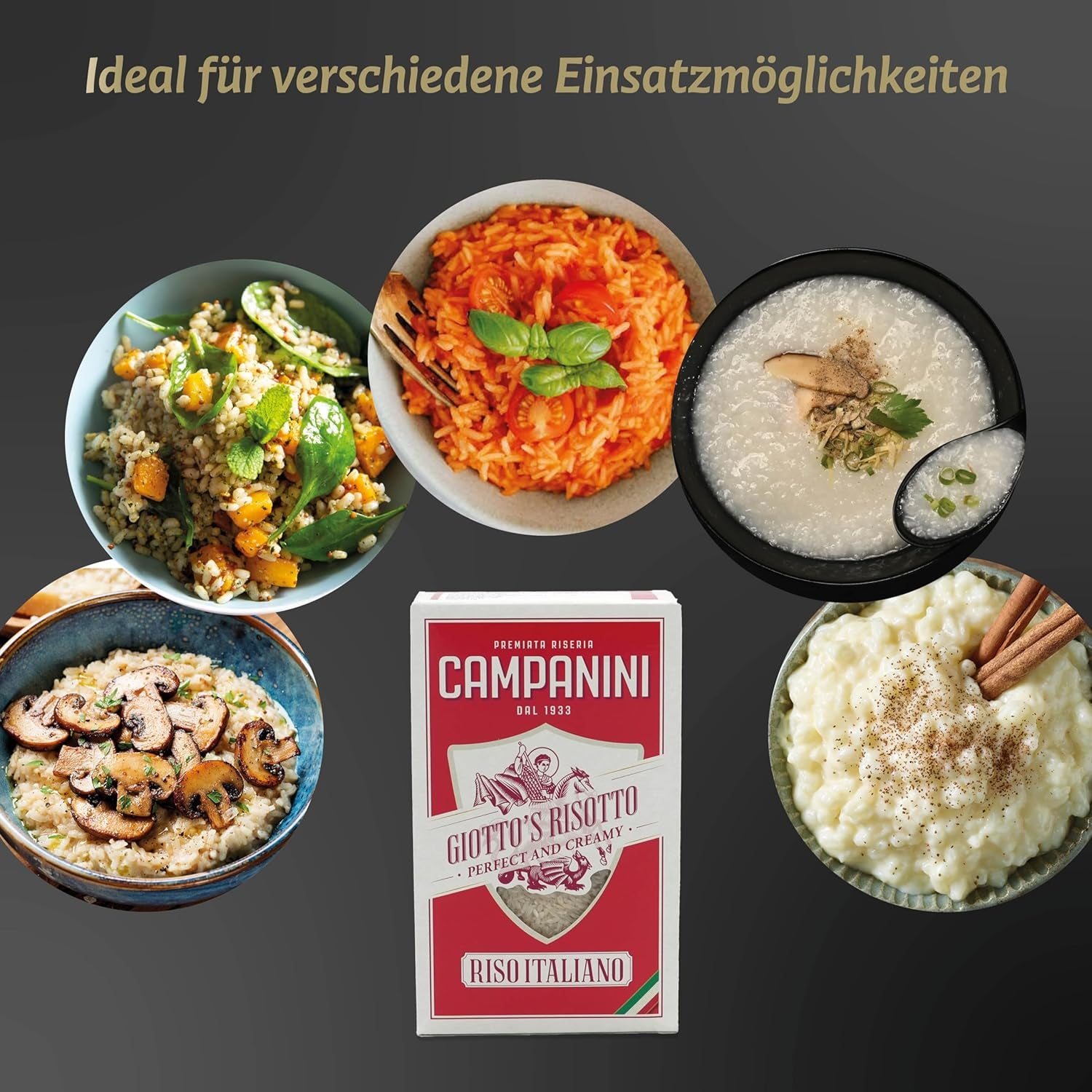 Riz original pour risotto | Riz campanini pour risotto | 1000g | d'Italie | Risottos et soupes