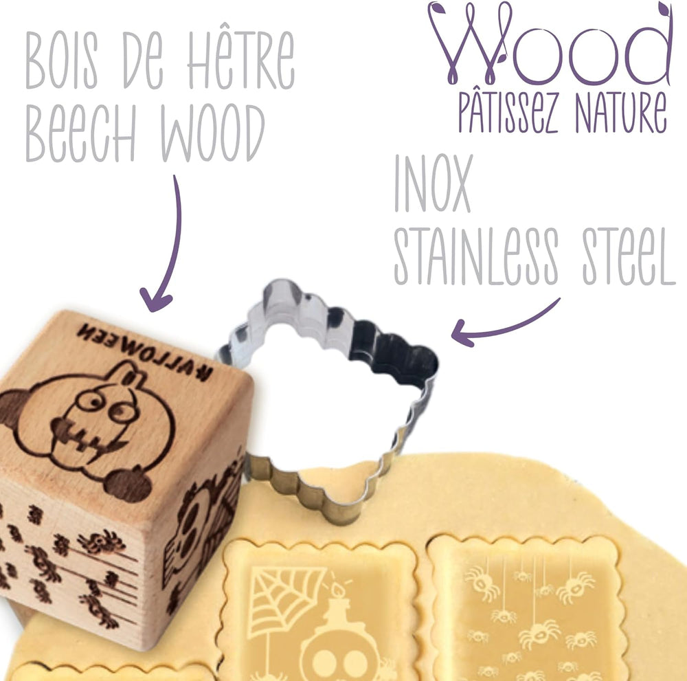 ScrapCooking - Tampon à pâtisserie en bois Halloween Designs - avec 1 forme de biscuit et cube en relief à 5 faces - 5298
