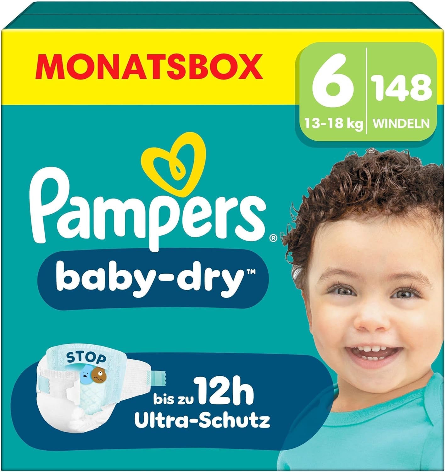 Couches Pampers Baby-Dry taille 5, 174 couches, 11 kg - 16 kg, jusqu'à 100 % de protection contre les fuites et confort toute la nuit