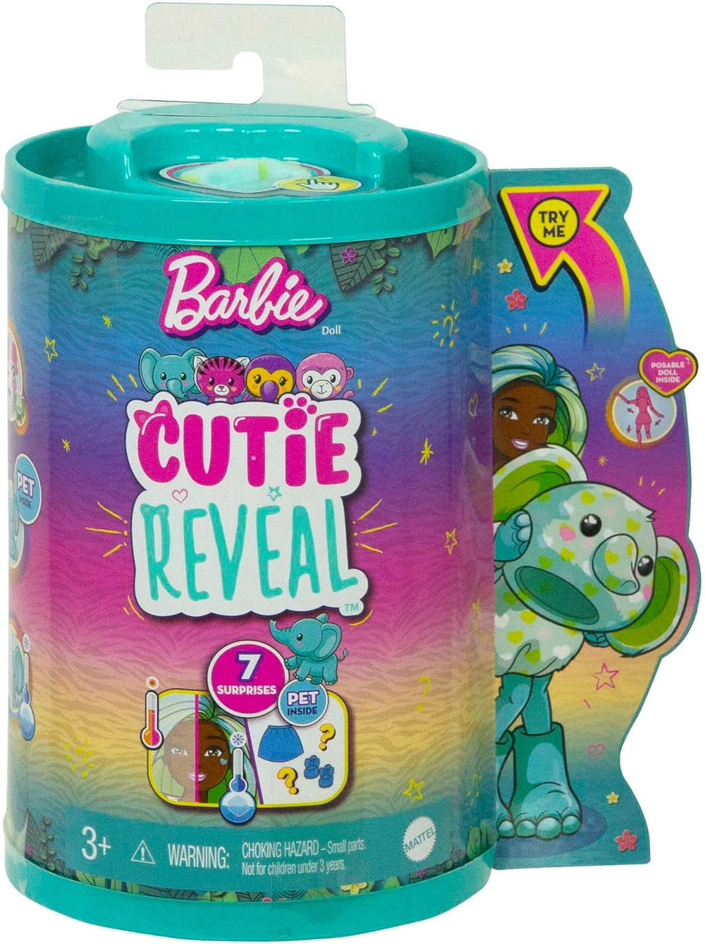 Barbie Cutie Reveal, Chelsea Puppe mit Elefantenzubehör, 7 Überraschungen, Haustier, Farbwechseleffekt, inkl Cutie Reveal Puppe, Geschenk für Kinder, Spielzeug ab 3 Jahre,HKR13