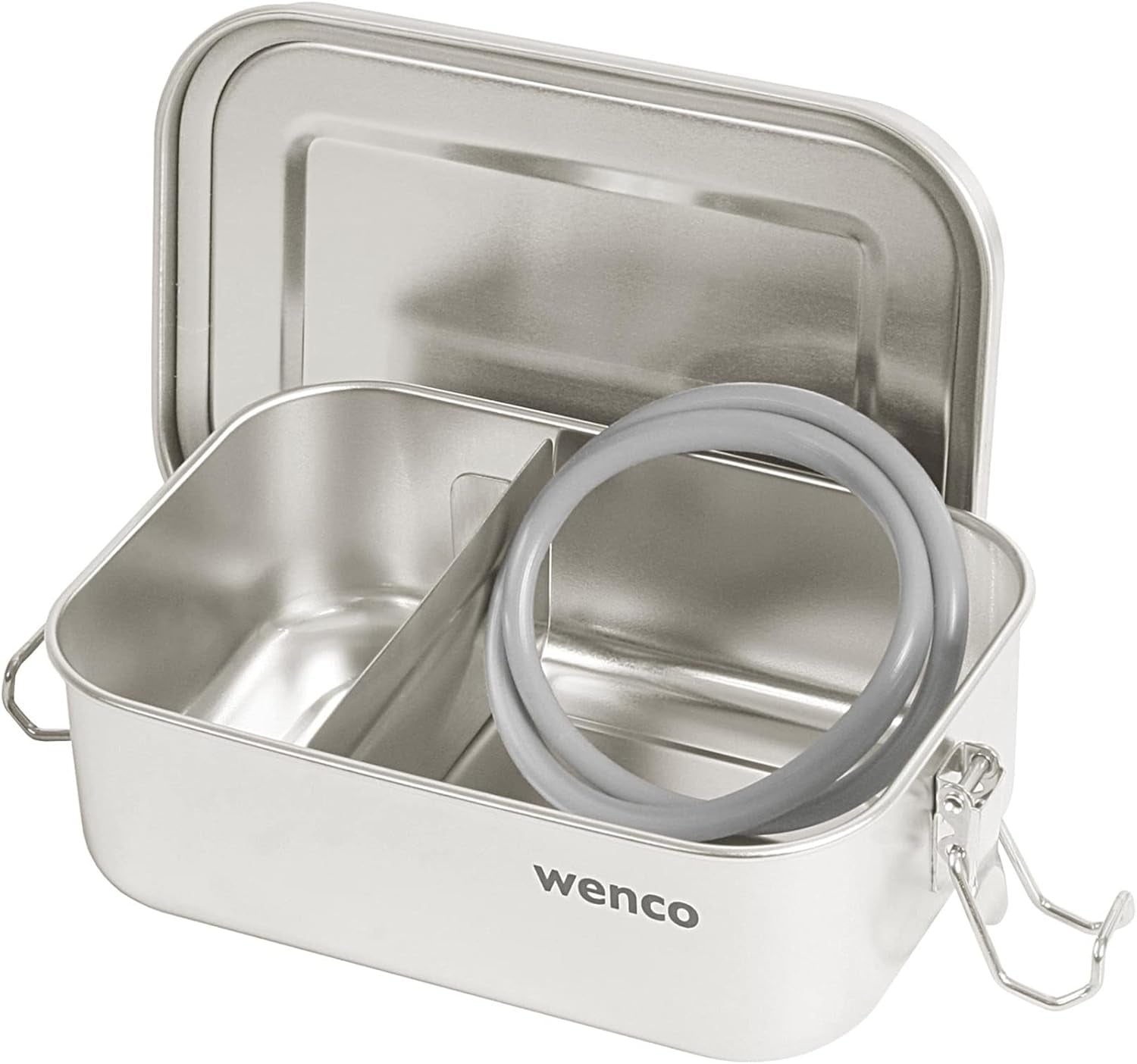 Wenco Boîte à lunch en acier inoxydable 2 compartiments Grande capacité 850 ml Boîte à lunch Étanche Passe au lave-vaisselle Comprenant un anneau de remplacement en silicone 18,5 x 14 x 5,5 cm Argent (2 paquets) Naty Shop Boîtes de conservation des aliments 650 ml
