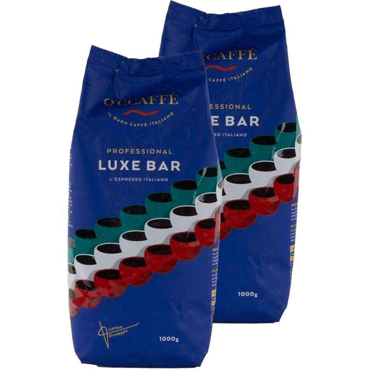 O'CAFFÈ Professional Luxe Bar L'Espresso Italiano 1 KG pour machines à café entièrement automatiques (pack de 2)