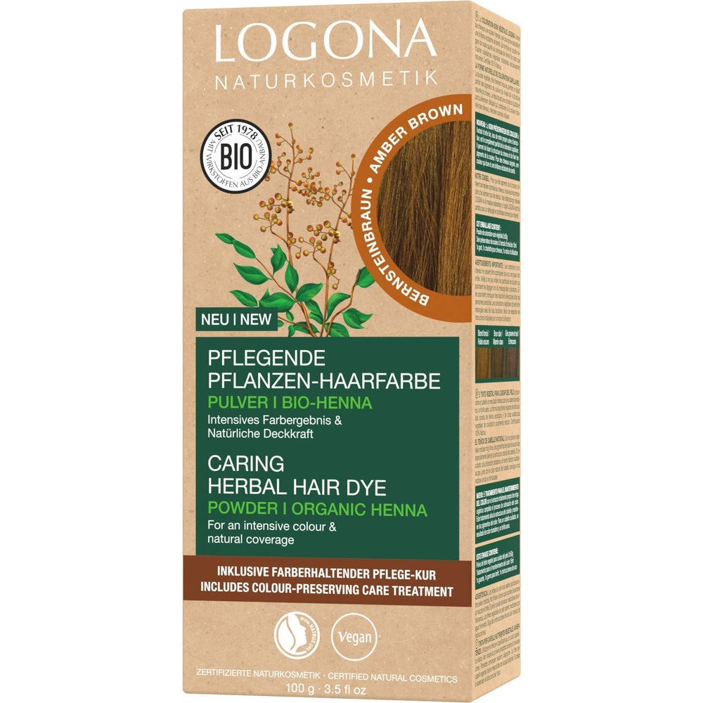 LOGONA Natural Cosmetics Vopsea de păr hrănitoare pe bază de plante, vopsea de păr vegană pudră cu henna organică pentru culoare intensă și strălucire, vopsea de păr pe bază de plante în blond cupru (blond), 1 x 100g Vopsea pentru par Naty Shop Maro chihlimbar 100 G (1 pachet)