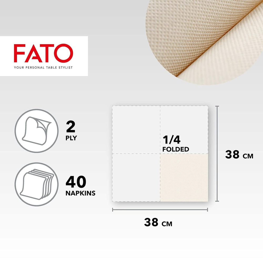 Fato - Serviettes en papier jetables naturelles à 4 plis, respectueuses de l'environnement, paquet de 40, taille 38 x 38, 2 épaisseurs, papier 100 % recyclé