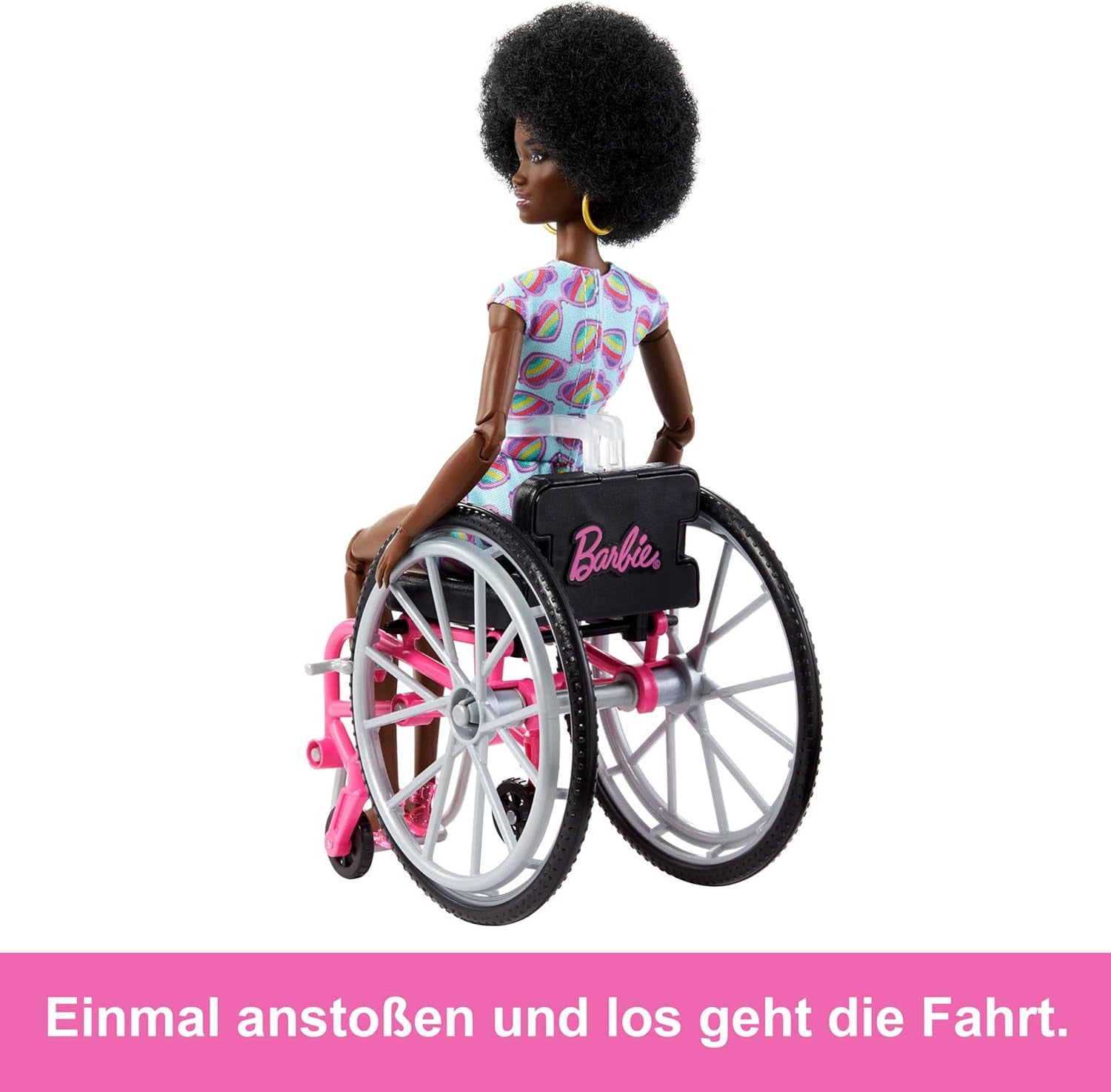 Barbie Fashionistas, mit schwarzen Haaren, im Rollstuhl mit farbigem Globalement, Rollstuhl mit Rampe, inkl. Poupée, cadeau pour enfants, jeu à partir de 3 ans, HJT14